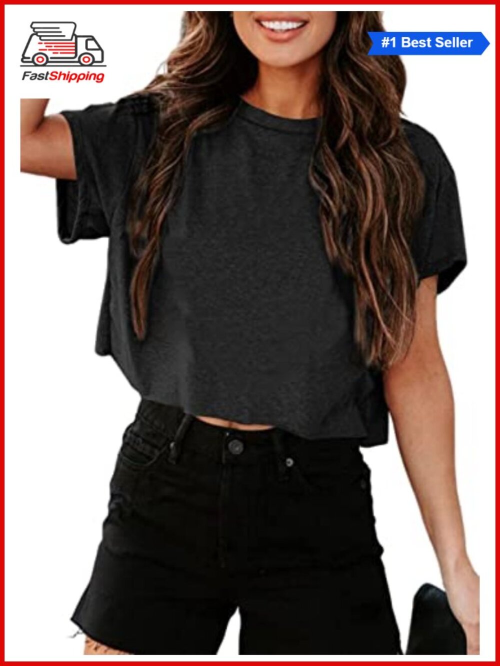 ✨Tankaneo Women Short Sleeve Cropped T-Shirt Crew Neck Summer Basic Tee